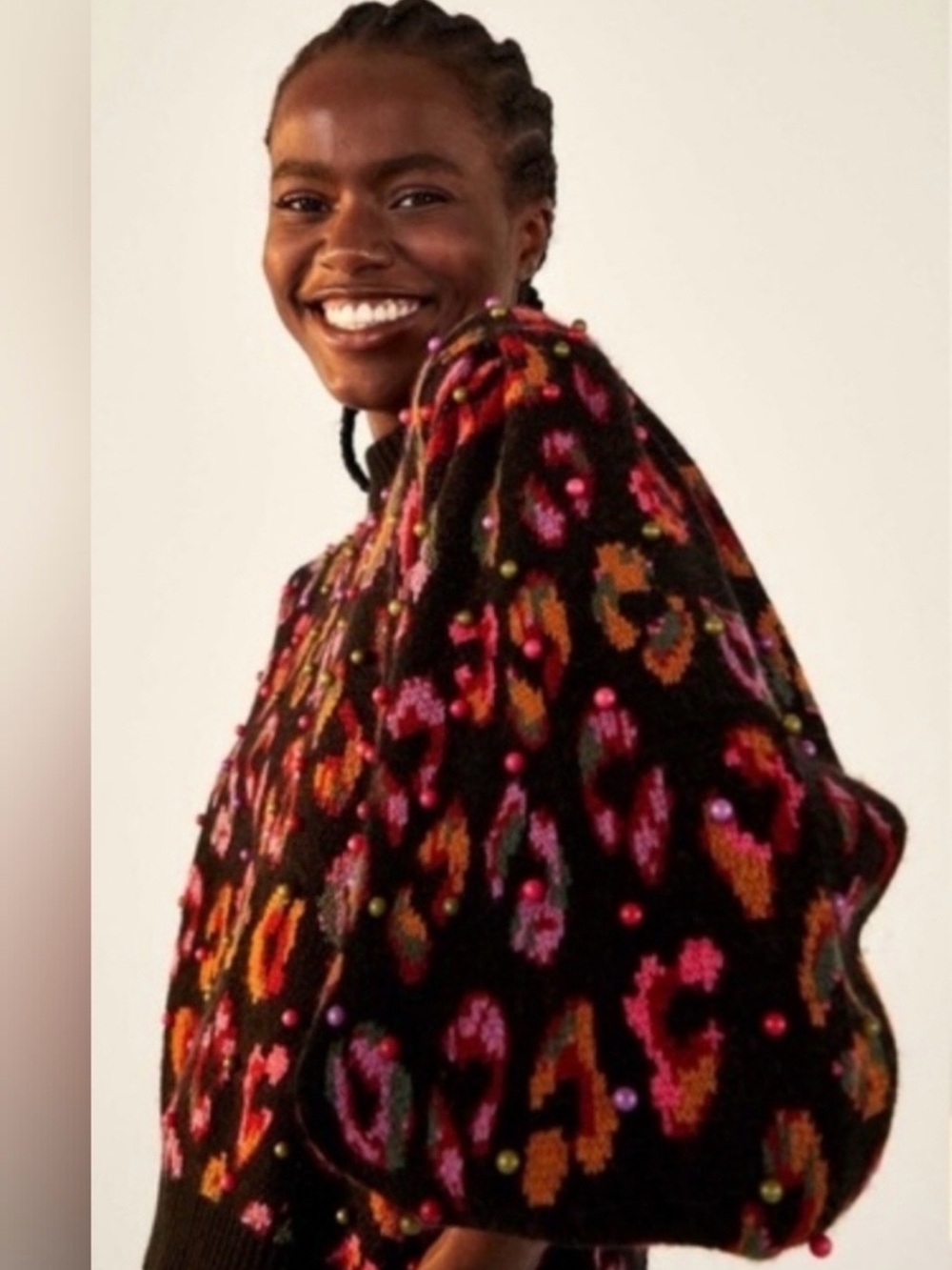 Farm Rio Black Ikat Ball Sweater - Picture 2 of 5